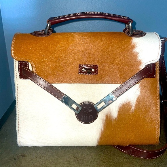 Vintage Handbags - ✨Vintage bag🤎Leather calf hair Kelly style top handle shoulder bag crossbody